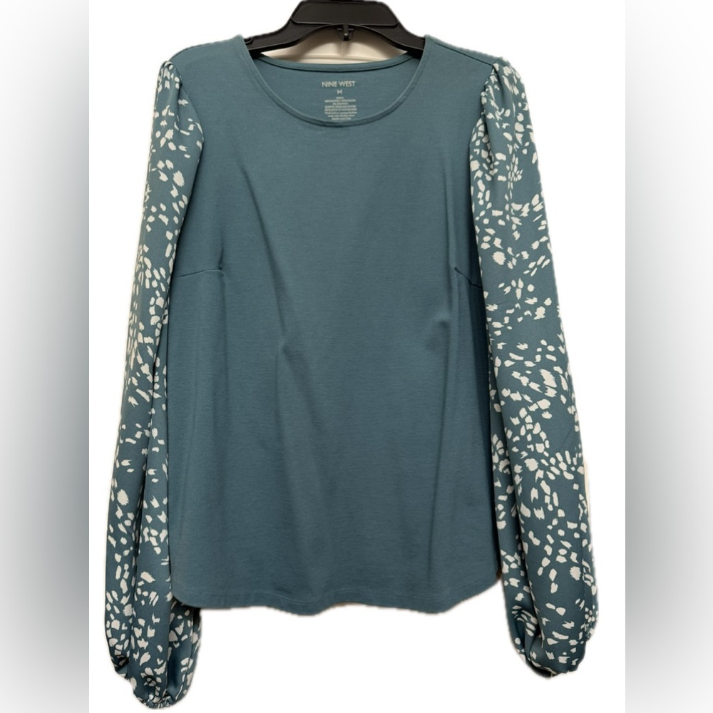 Nine West Teal and White Long Sleeve Top